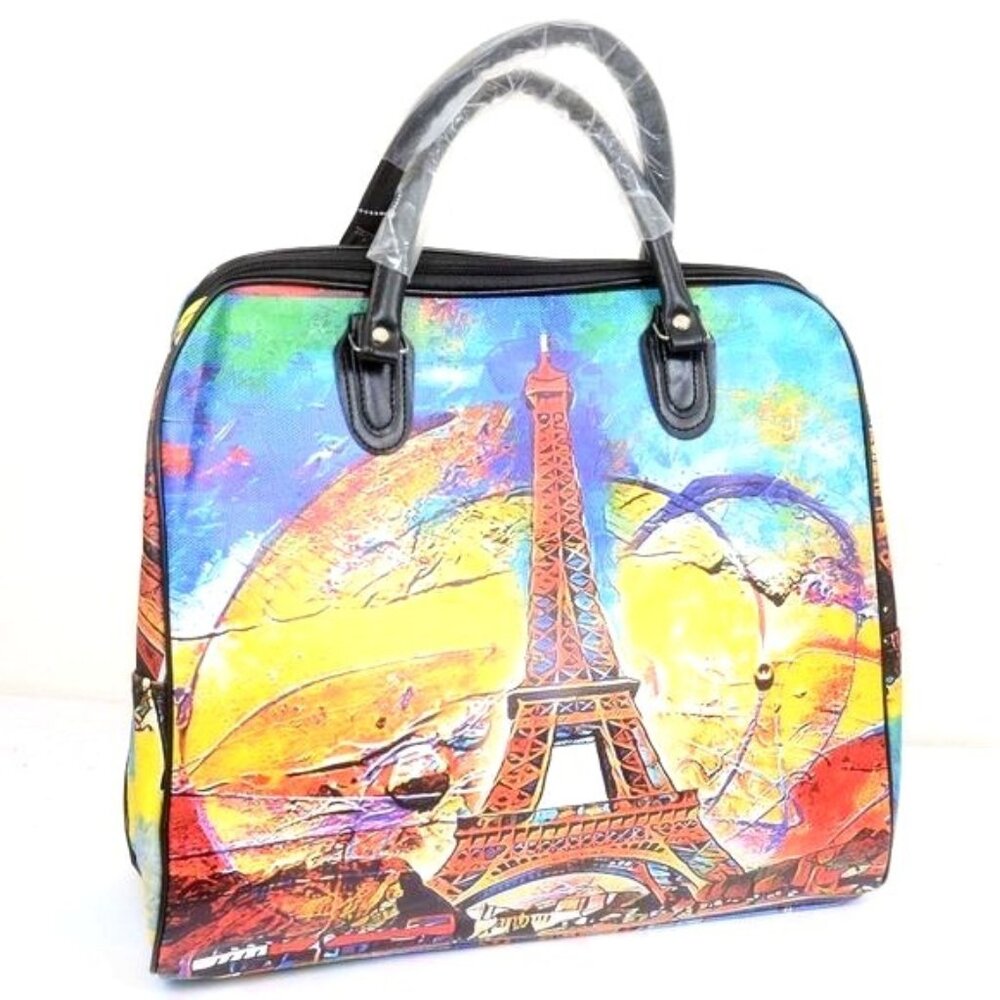 Paris Large Colorful Overnight Weekend‎ Crossbody Carry-on Tote Travel Vacay NEW